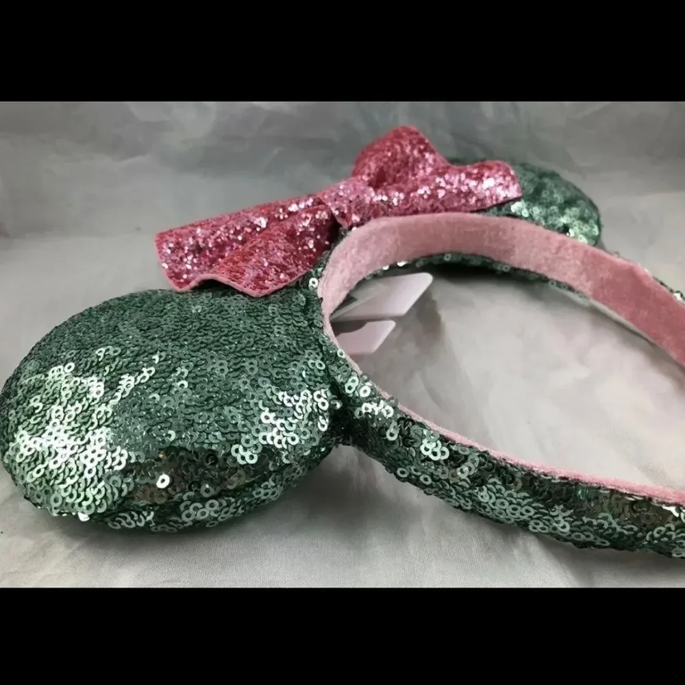 Disney Parks Sugar Rush Pink Bow Mint Green Teal Sequin Minnie Ears Headband NEW